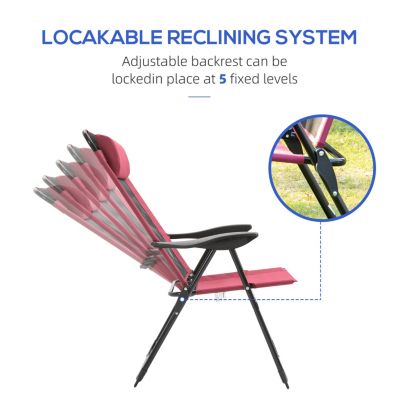 Folding Patio Chairs with Adjustable Sling Back (Set of 2)