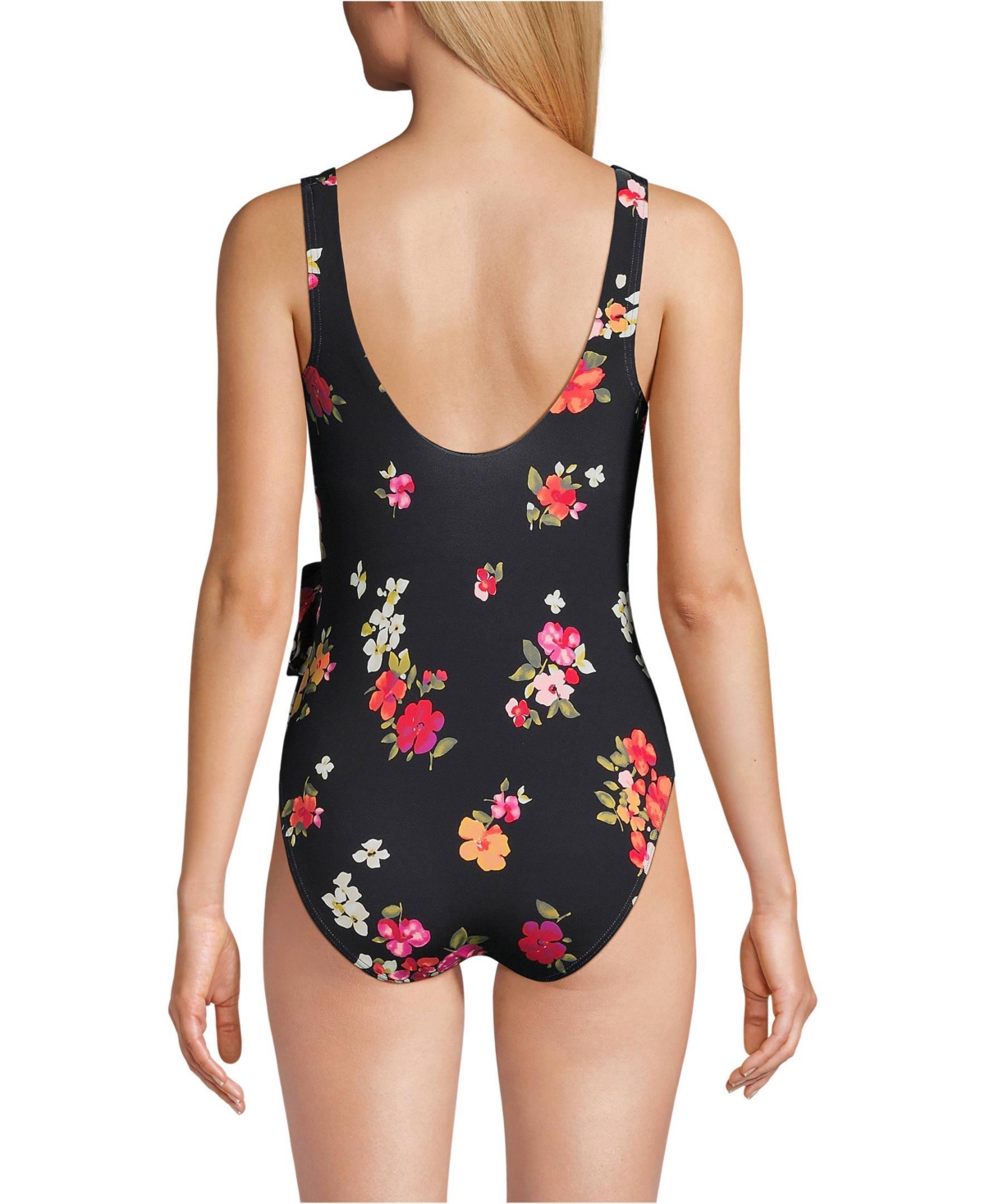 Lands' End Women's Long Torso Side Tie Wrap One Piece Swimsuit