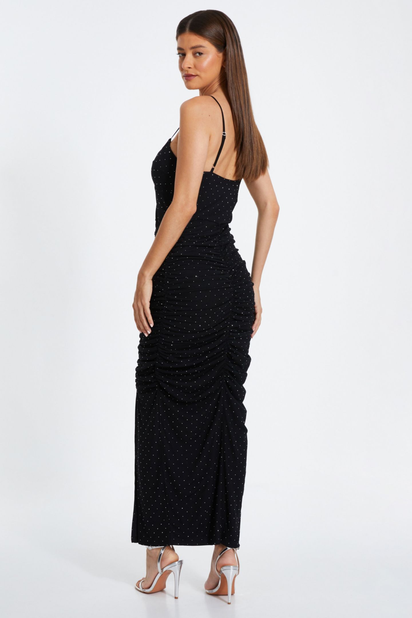 Женское платье QUIZ Hotfix Mesh Strappy Maxi, цвет: Чёрный — фото 2