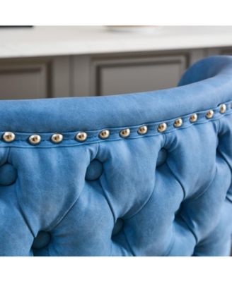 Set of 2 Adjustable Bar Stools with Chrome Base and Tufted Back, Blue