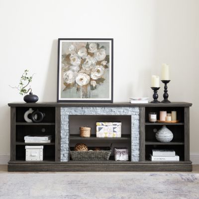 Streamdale Modern TV Stand with Faux Stone Surround & Large Storage Cabinet