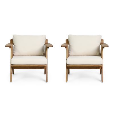 Streamdale Teak Finish Acacia Club Chairs with Cushions (Set of 2)