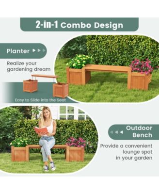 Wood Planter Box with Bench for Garden Yard Balcony