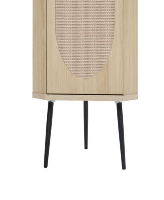 Corner Cabinet with Rattan Door for Small Spaces
