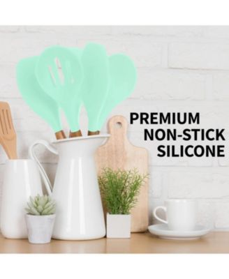 5 Piece Silicone Utensils Set with Authentic Acacia Wood Handles