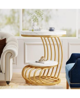 Vintage Arc Frame 2-Tier Round End Table Set