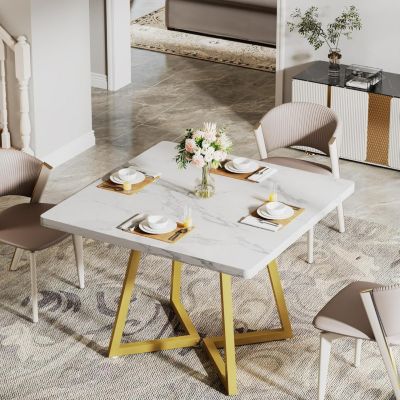 Square Dining Table for 4, 31.5" Industrial Dinner Table with Metal Base, Wood Kitchen Table for Dining Room, Small Space, Apartment