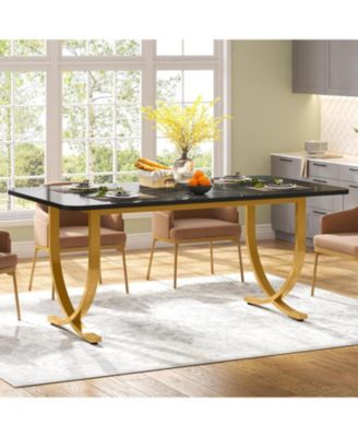 Rectangular Dining Table for 4, 63 Inches Modern Kitchen Table with Faux Marble Table Top and Metal Legs for Dining Room, Kitchen
