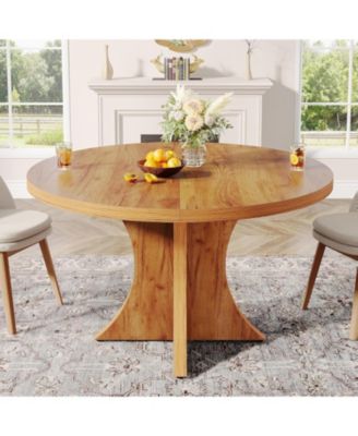 47.24-Inch Wood Farmhouse Kitchen Round Dining Table for 4-6, Small Dinner Table
