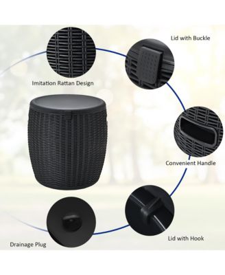 9.5 Gallon 4-in-1 Patio Rattan Cool Bar Cocktail Table Side Table
