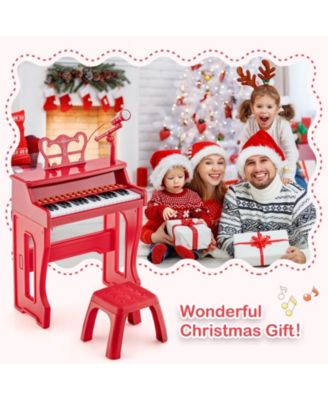 37 Keys Music Piano with Microphone Kids Piano Keyboard with Detachable Music Stand-Red