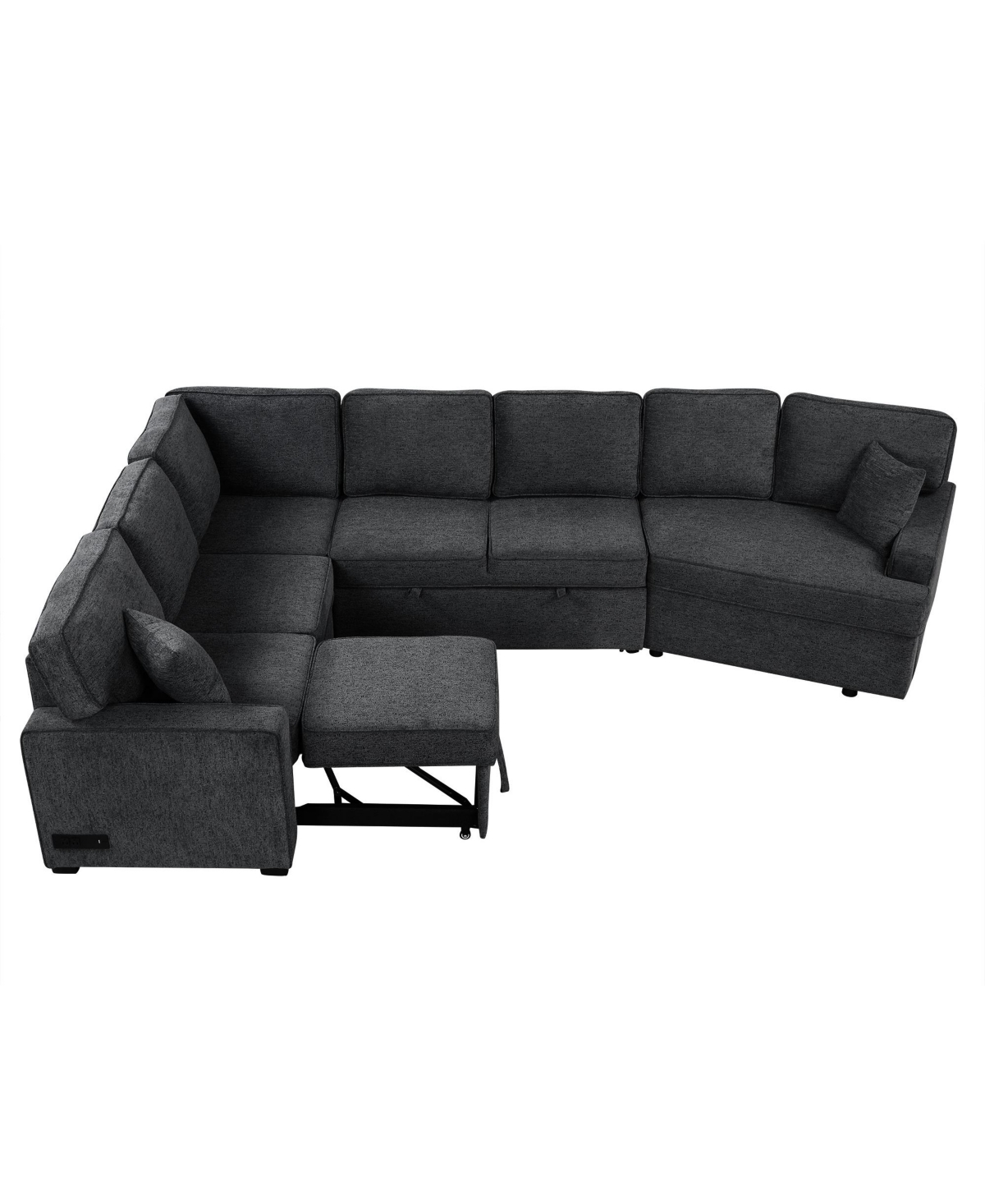 Streamdale Furniture 126" Beige L-Shaped Sectional Sofa with Charging and Cup Holders