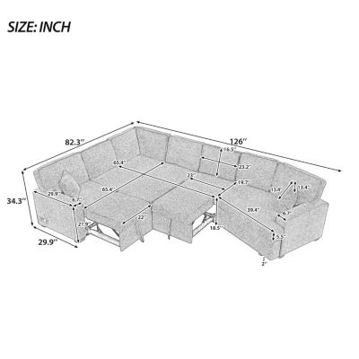 126" Beige L-Shaped Sectional Sofa with Charging and Cup Holders