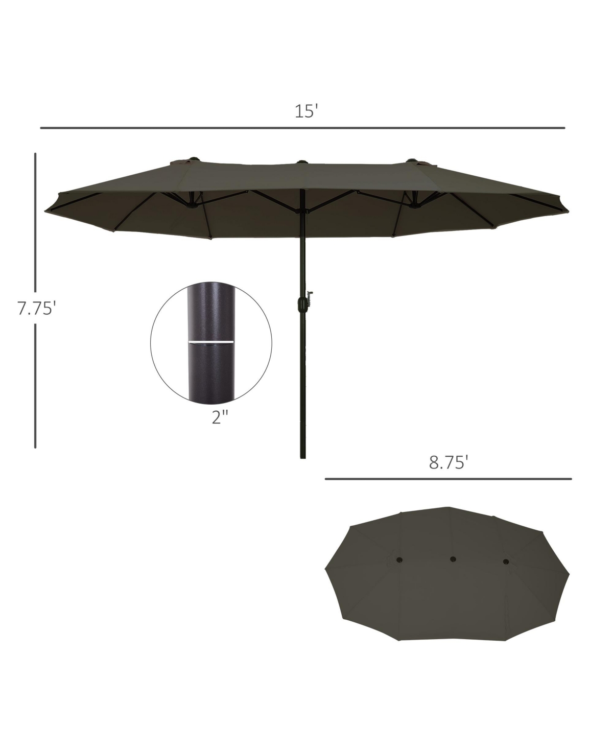 Streamdale Furniture 15ft Double-Sided Patio Umbrella with Crank Handle