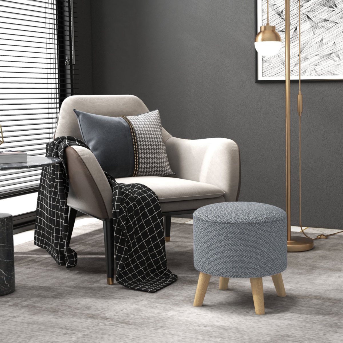 Streamdale Furniture Storage Ottoman, Round Stool Chair with Cushioned Top,- Gray