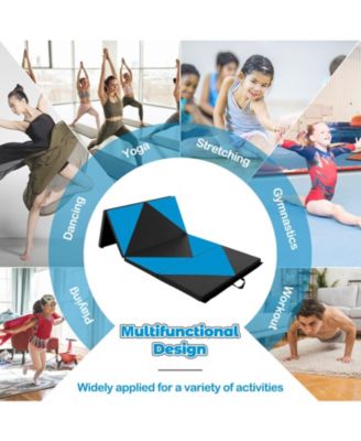 8 Feet PU Leather Folding Gymnastics Mat with Hook and Loop Fasteners-Blue