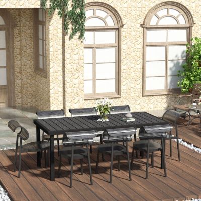 75" Outdoor Dining Table for 8, Aluminum Frame, Faux Wood Top