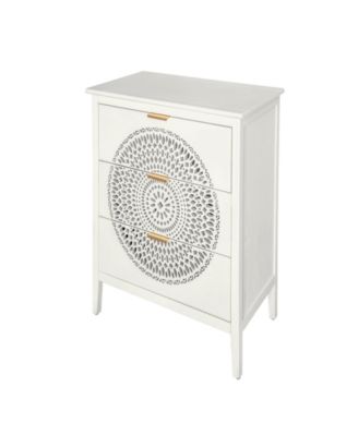 Streamdale 3-Drawer Hollow-Carved Dresser Cabinet with Handles