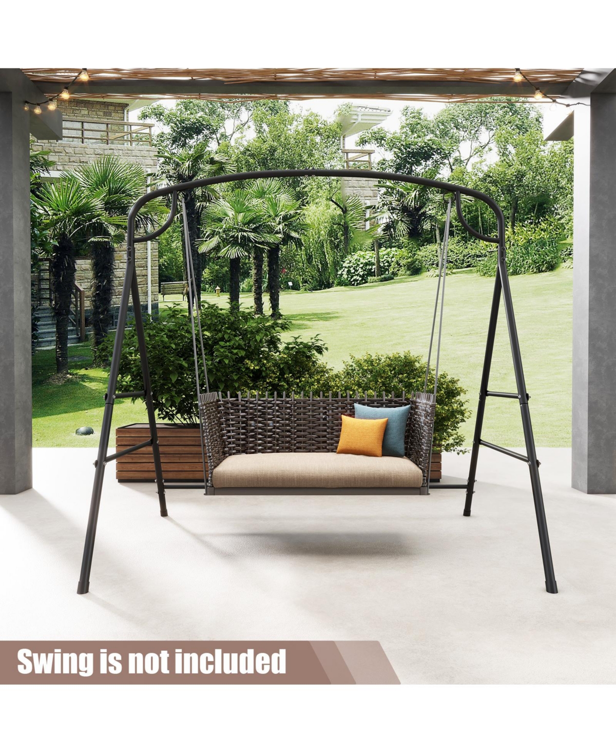 Givimo Patio Metal Swing Stand with Double Side Bars and 2-Ring Design-Black
