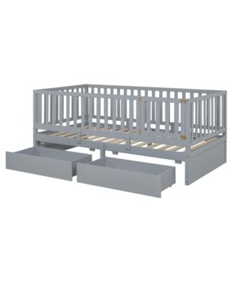Twin Size Wood Daybed with Guardrails and Drawers