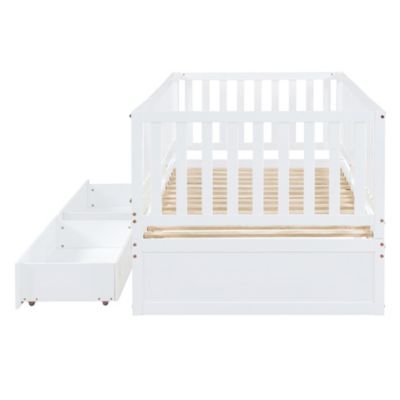 Twin Size Wood Daybed with Guardrails and Drawers