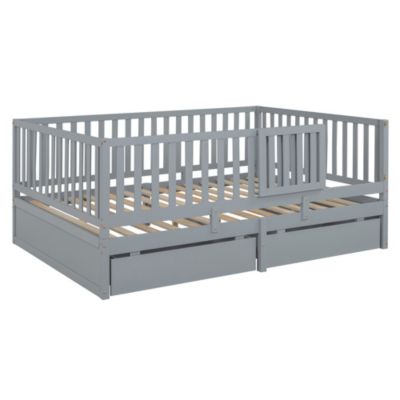 Streamdale Convertible Daybed with Guardrails, Drawers, Gray
