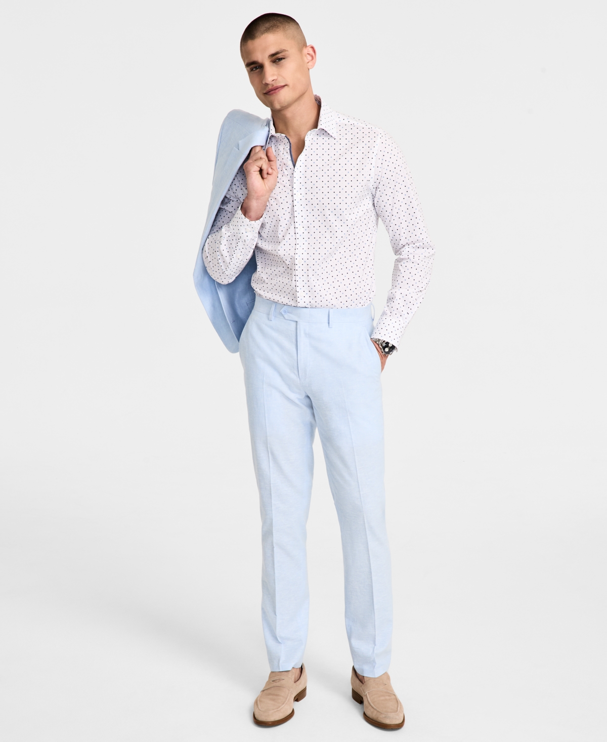 Men's Slim-Fit Linen Suit Pants, Exclusively at Macy's - Natural