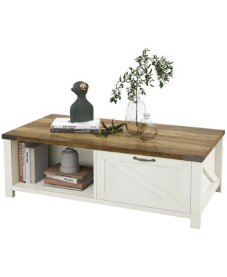 Rustic Farmhouse Coffee Table with Storage and Drawer