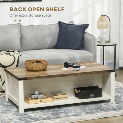 Rustic Farmhouse Coffee Table with Storage and Drawer