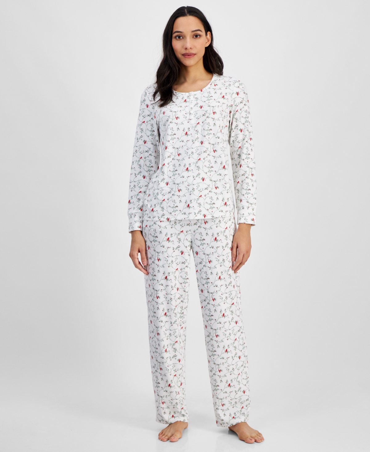 Charter Club Women's 2-pc. Printed Long-sleeve Packaged Pajamas Set, Created For Macy's In Delicate Cardinal