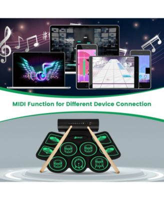 9 Pads Electronic Drum Set with Sticks & Pedals, Portable Roll-up Digital Drum Kit