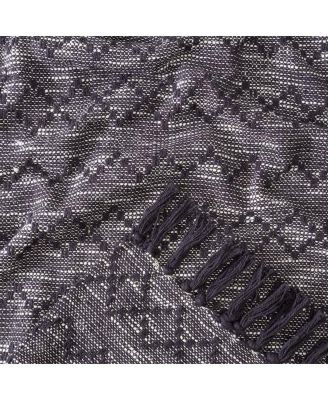 Premium Modern Diamond Woven Cotton Blanket with Tassels, Throw