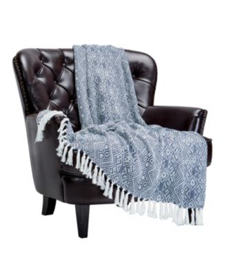 Premium Modern Diamond Woven Cotton Blanket with Tassels, Throw