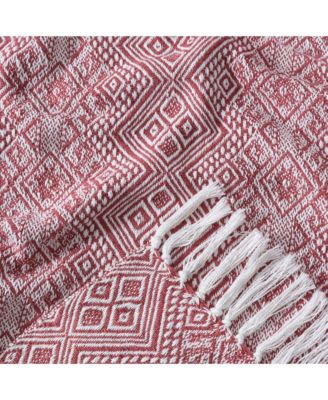 Premium Modern Diamond Woven Cotton Blanket with Tassels, Throw