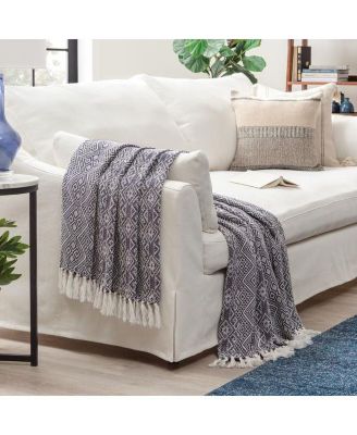 Premium Modern Diamond Woven Cotton Blanket with Tassels, Throw