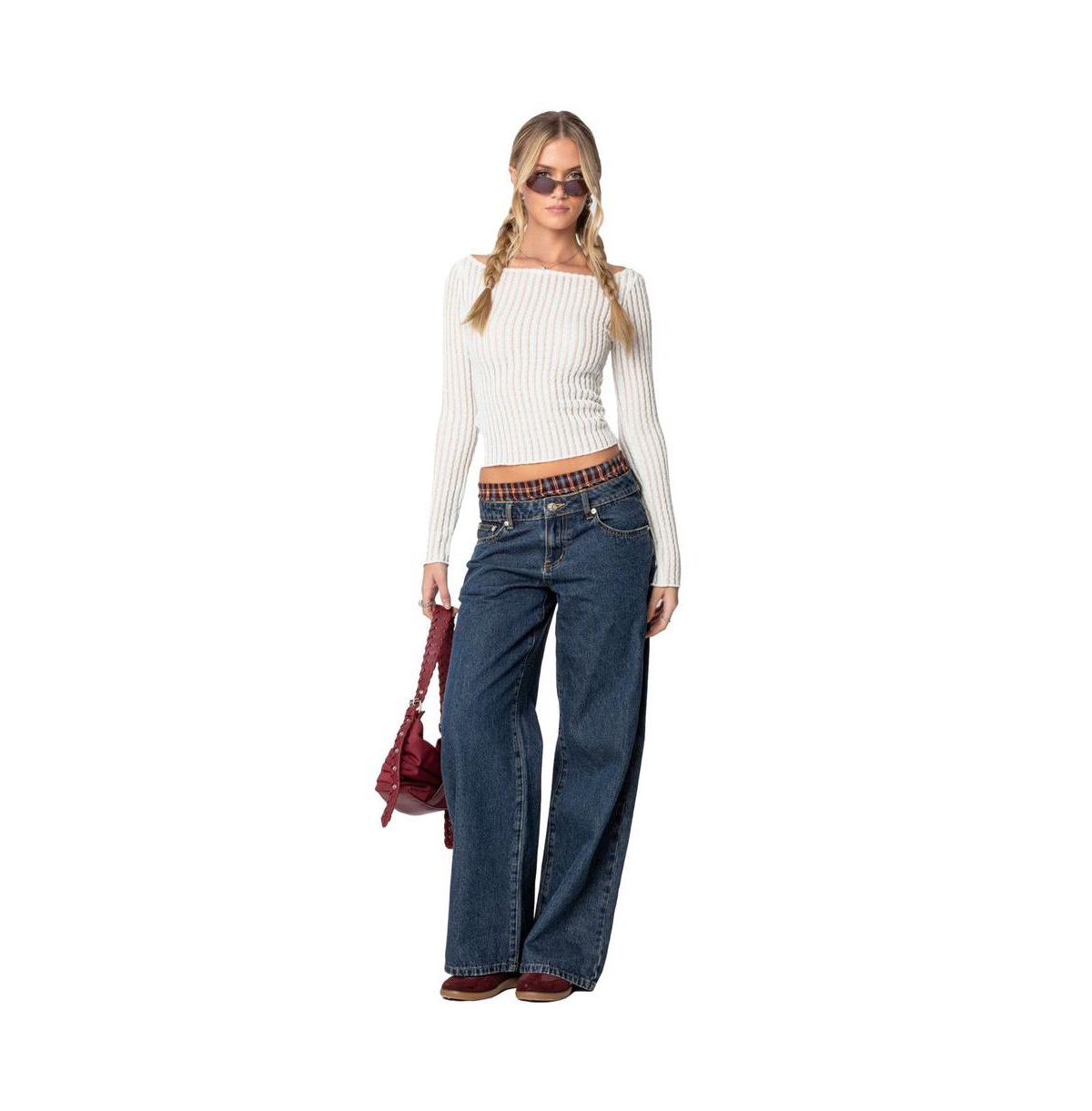 Edikted Women's Textured Sheer Boat Neck Top
