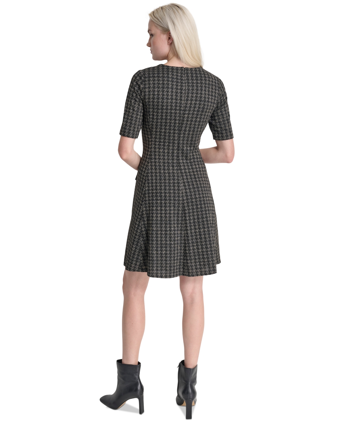 Dkny Women's Jewel-Neck Short-Sleeve Fit & Flare Dress -Charcoal