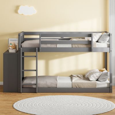 Streamdale Twin over Twin Bunk Bed with 4 Drawers and 3 Shelves-Gray
