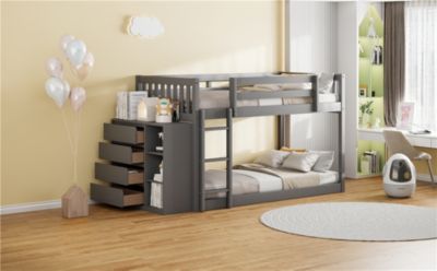 Streamdale Twin over Twin Bunk Bed with 4 Drawers and 3 Shelves-Gray