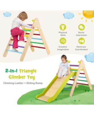 2-in-1 Wooden Triangle Climber Set with Gradient Adjustable Slide