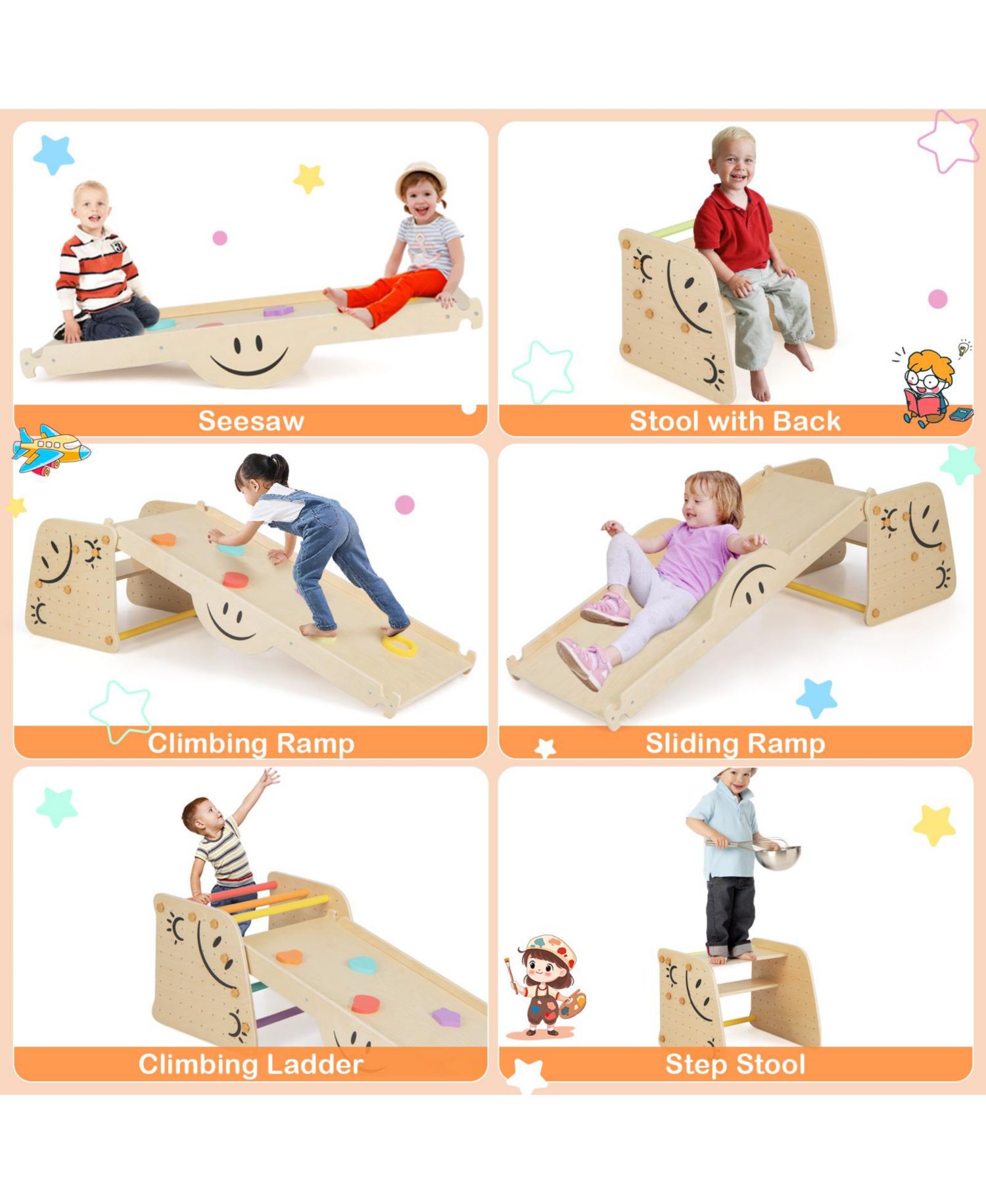 Six-Activity Climbing Triangle with Seesaw, 6-Piece Set