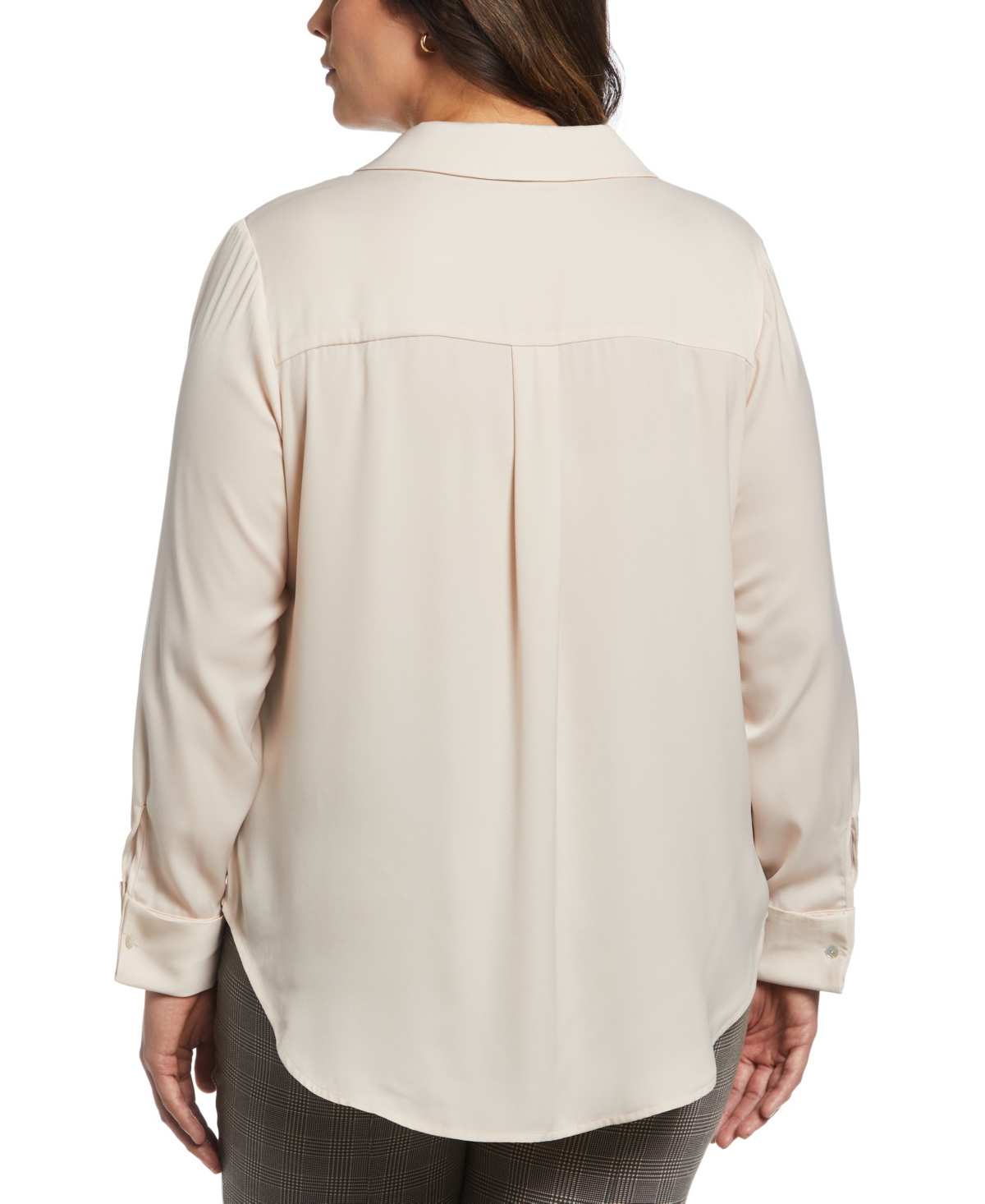 Rafaella Plus Size Notch Collar Silk Long Sleeve Button-Down Blouse