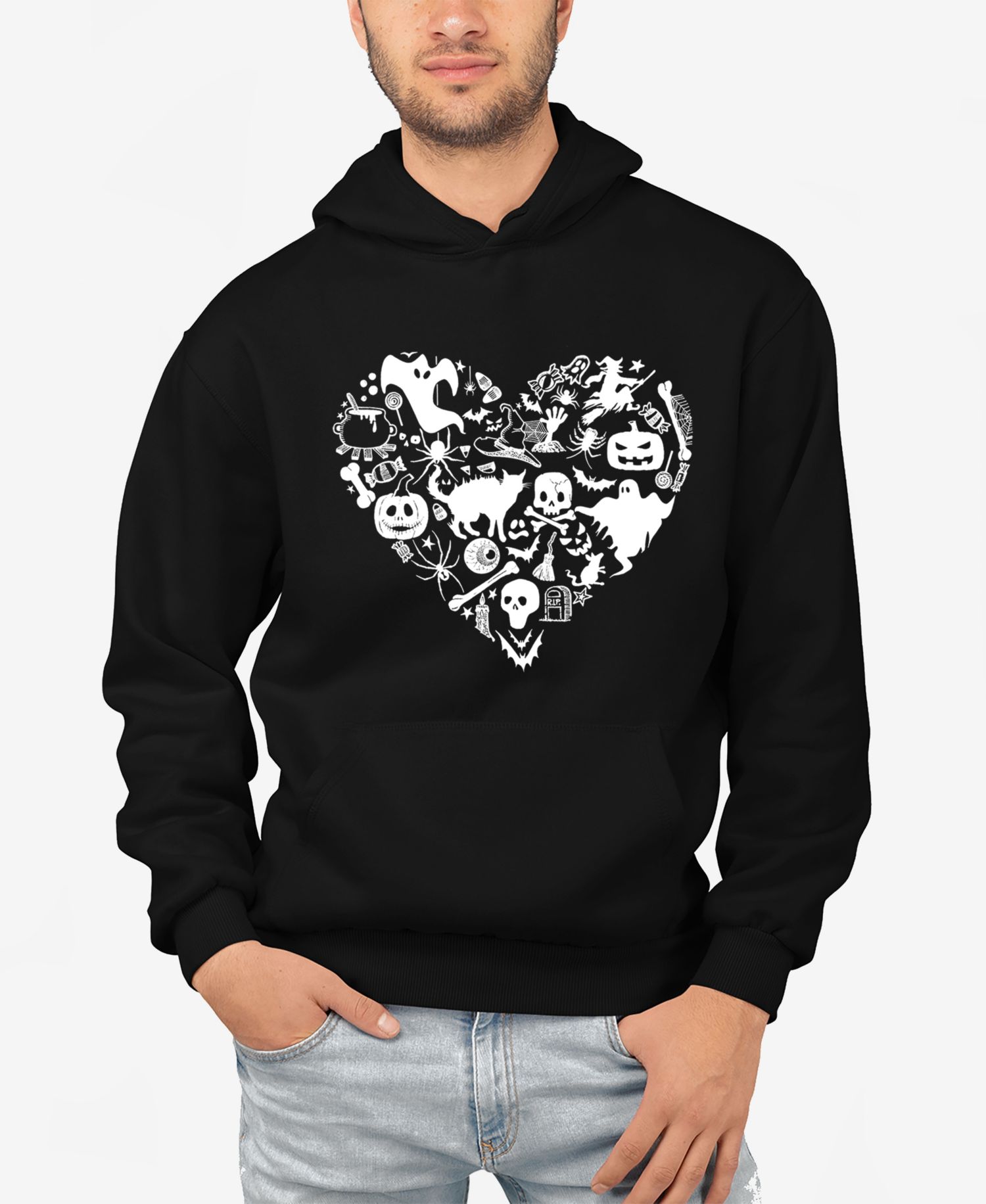 Men's Halloween Heart Word Art Hooded Sweatshirt