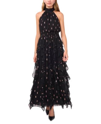 1.State Ruffled Halter Maxi Dress Black