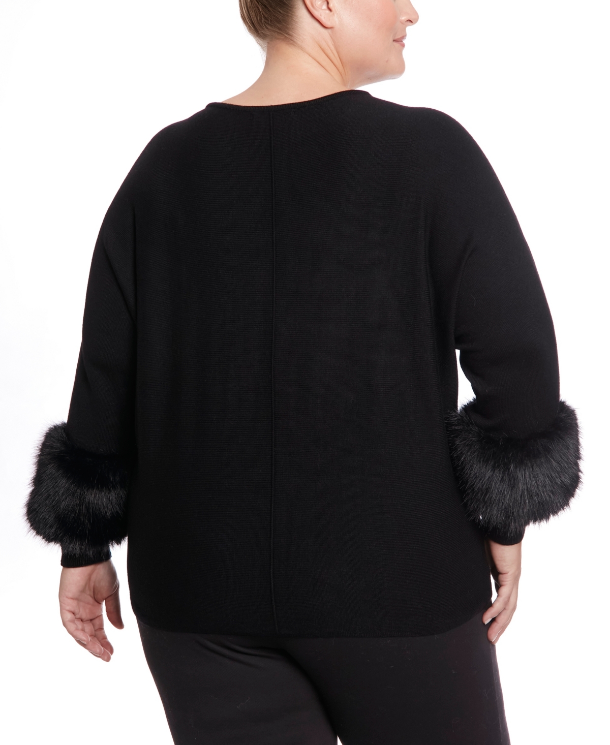 Joseph A Plus Size Faux Fur Cuff Dolman Pullover Sweater