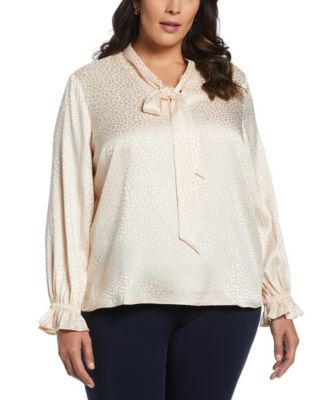 Plus Size Tie Front Long Sleeve Blouse