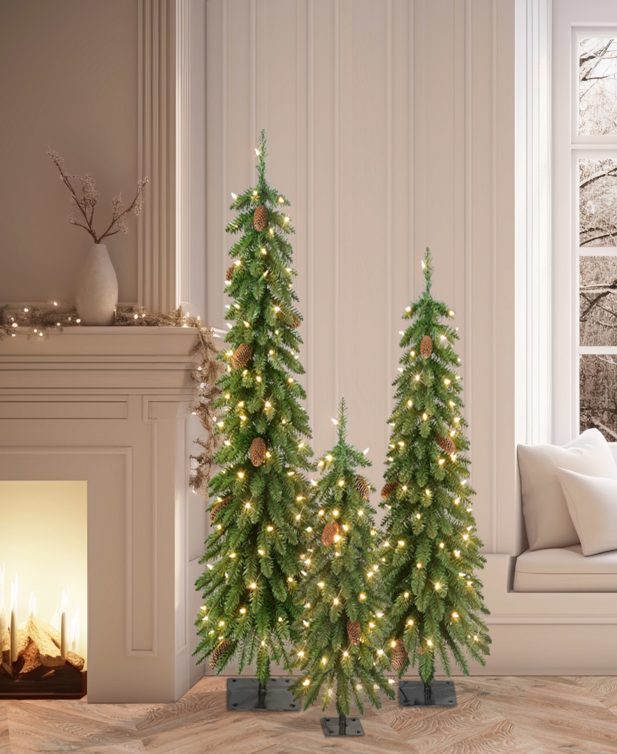 Puleo Set Of 3 Trees. 3ft, 4ft And 5 Ft. In Green