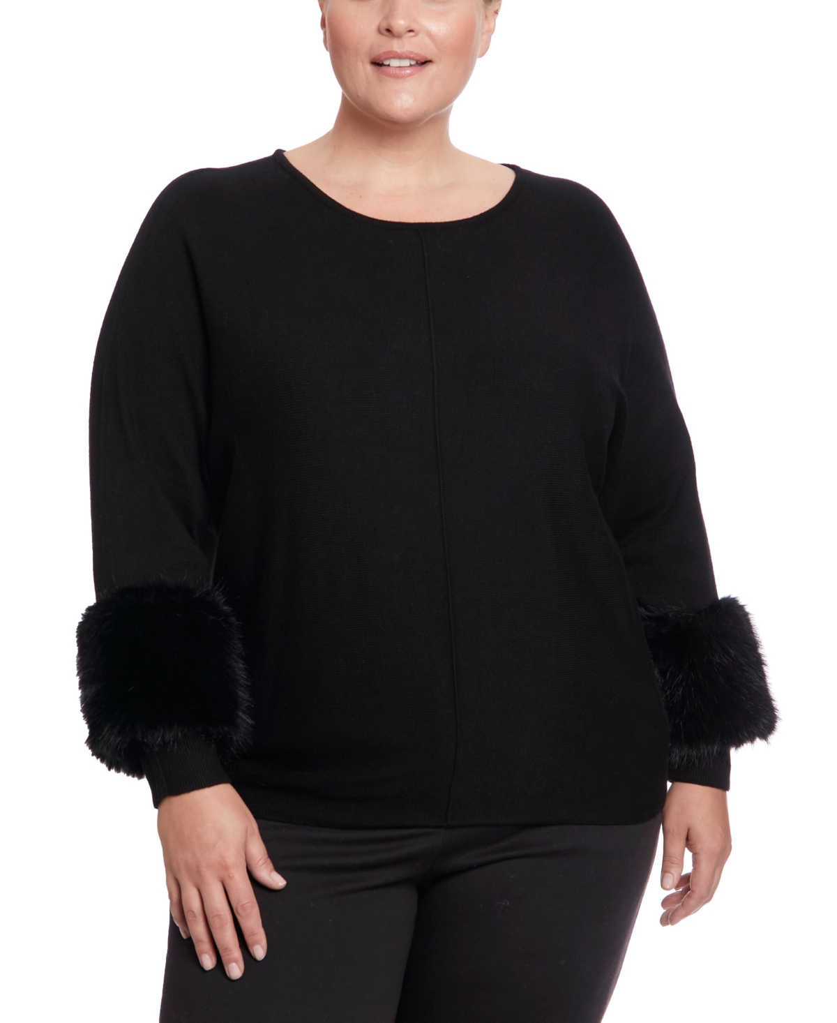 Joseph A Plus Size Faux Fur Cuff Dolman Pullover Sweater