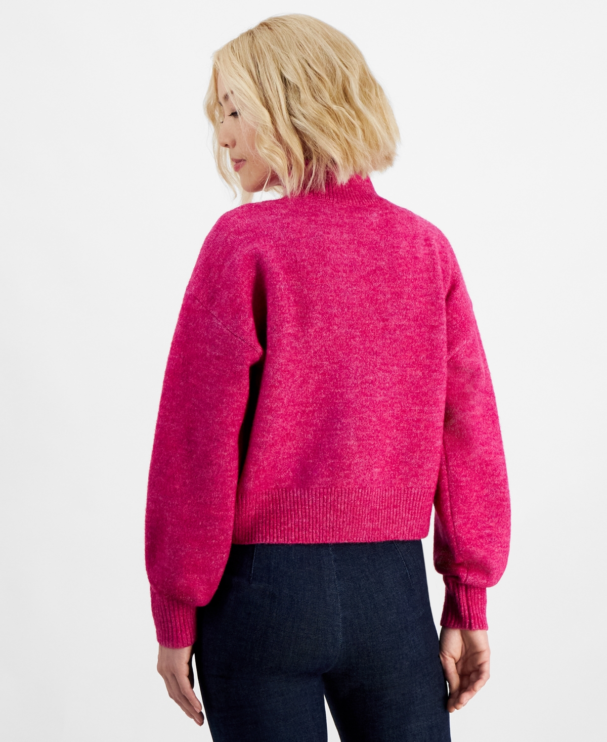 DKNY JEANS WOMEN'S PETITE MOCK NECK BOXY CROPPED SWEATER 