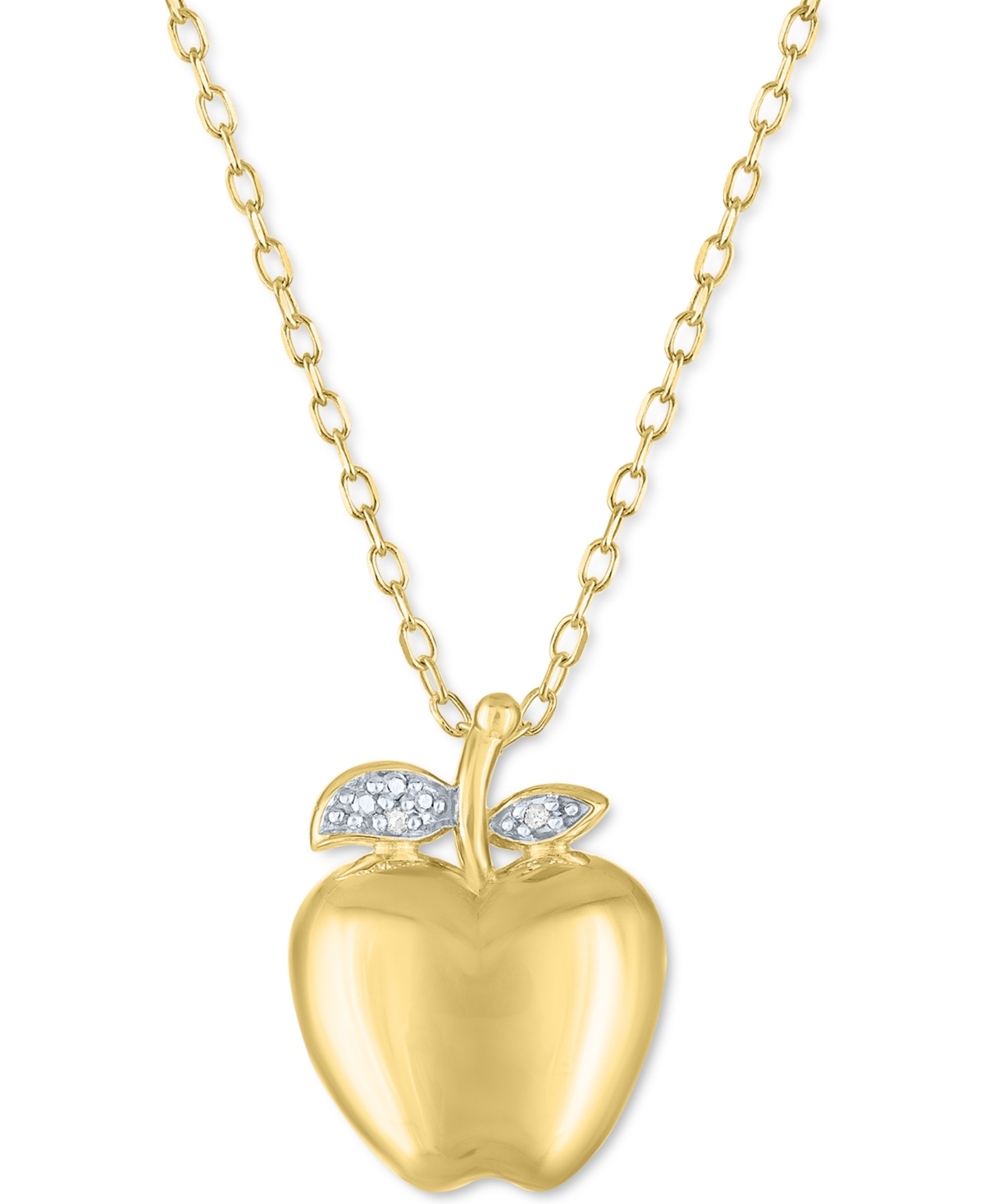 MACY'S DIAMOND ACCENT APPLE PENDANT NECKLACE IN 14K GOLD-PLATED STERLING SILVER, 16" + 2" EXTENDER 